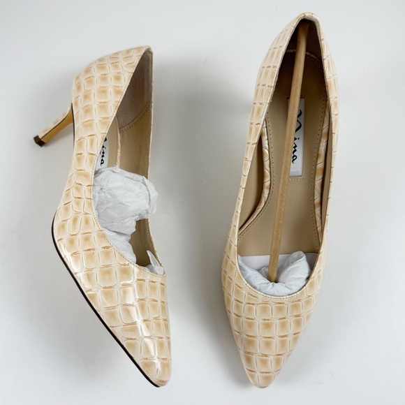 Nina Shoes - Nina Parchment Croc Heels Womens 8M Beige Pointed Toe